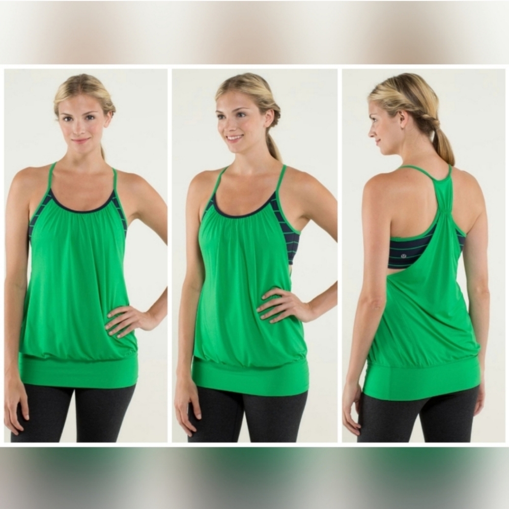 Lululemon No Limits Green Blue  Slalom Stripe Inkwell Shelf Bra Tank Top
